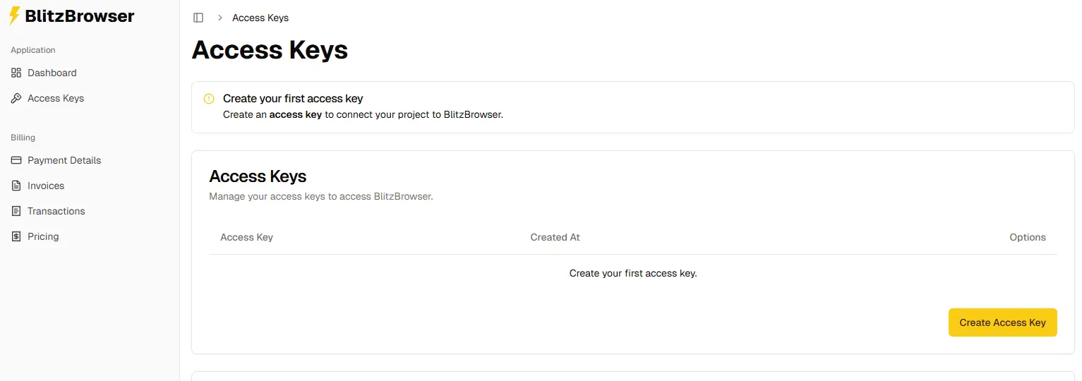 Access Key Dashboard